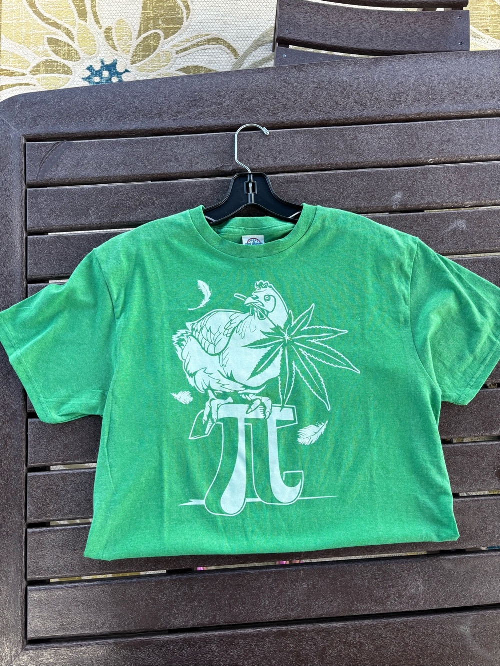 Green Graphic Tee with Chicken Pot Pi Design